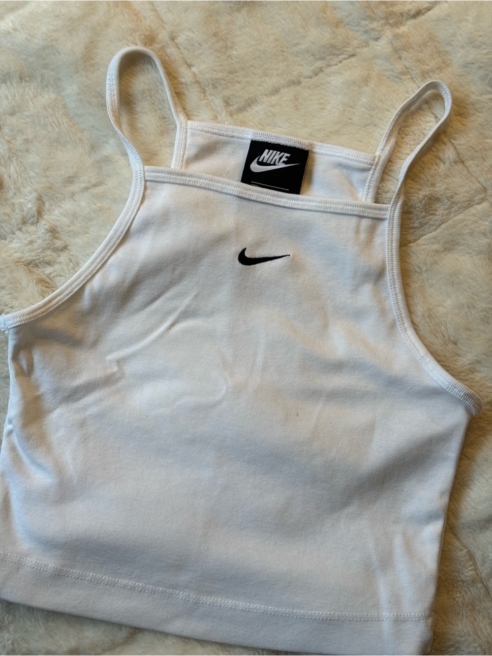 Nike Women's White Cropped Tank Top with Swoosh